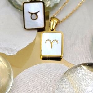 Dainty Zodiac Charm, ♈/Aries, 18K GP Mother of Pearl Delicate Pendant Necklace